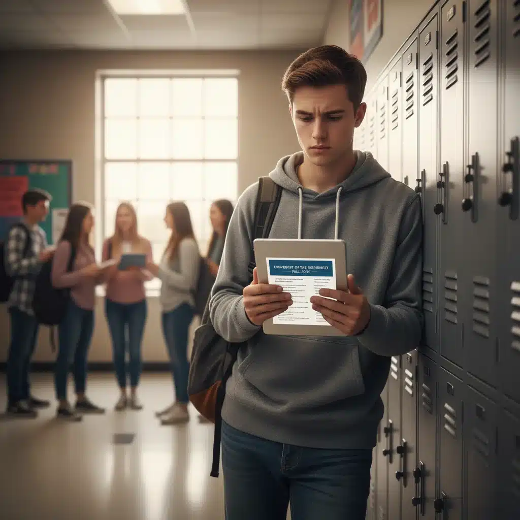High school student exploring college course options for dual enrollment