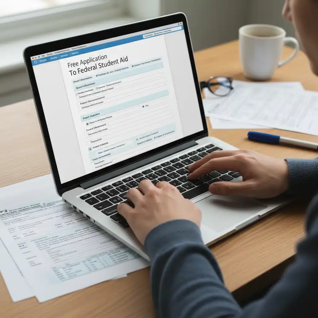 Student completing FAFSA form on laptop for federal financial aid