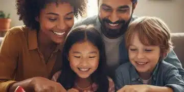 Family using a budgeting app on a tablet for financial planning in 2026