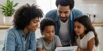 Family Debt Management 2026: Consolidate High-Interest Loans & Save Family discussing debt consolidation plans on a tablet at home