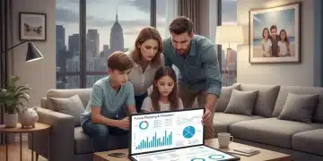Family reviewing financial charts on a tablet to plan for inflation.