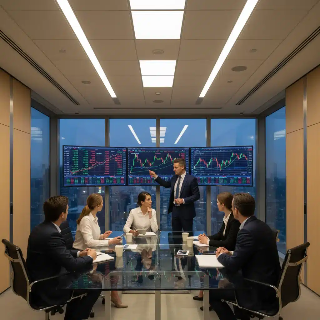 Financial analysts discussing market trends and economic data