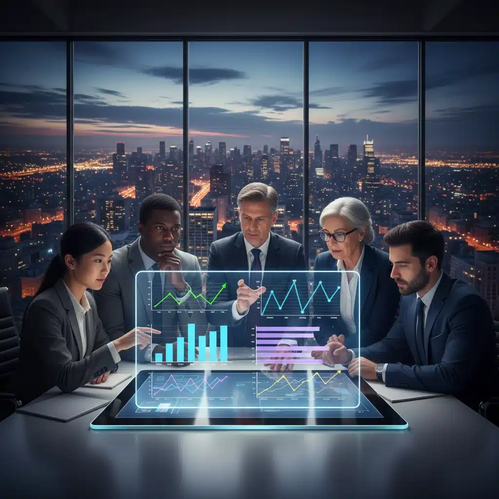 People analyzing investment charts on a tablet, depicting diverse investment strategies and market trends.