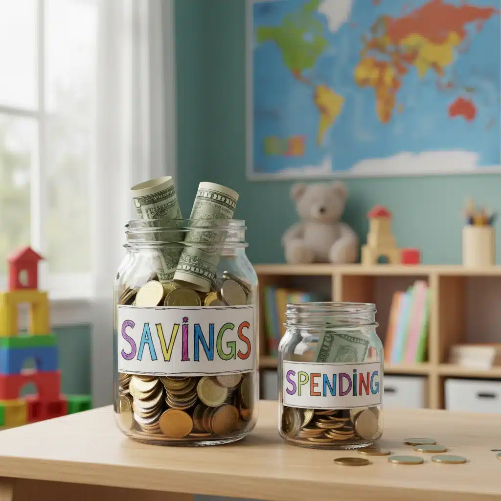Kids' savings and spending jars, illustrating basic budgeting.