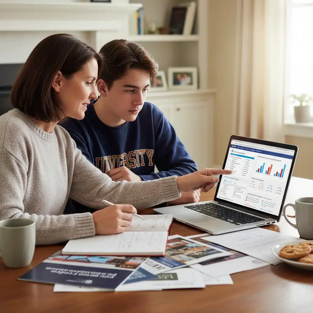 Parent and student discussing college financial aid and FAFSA