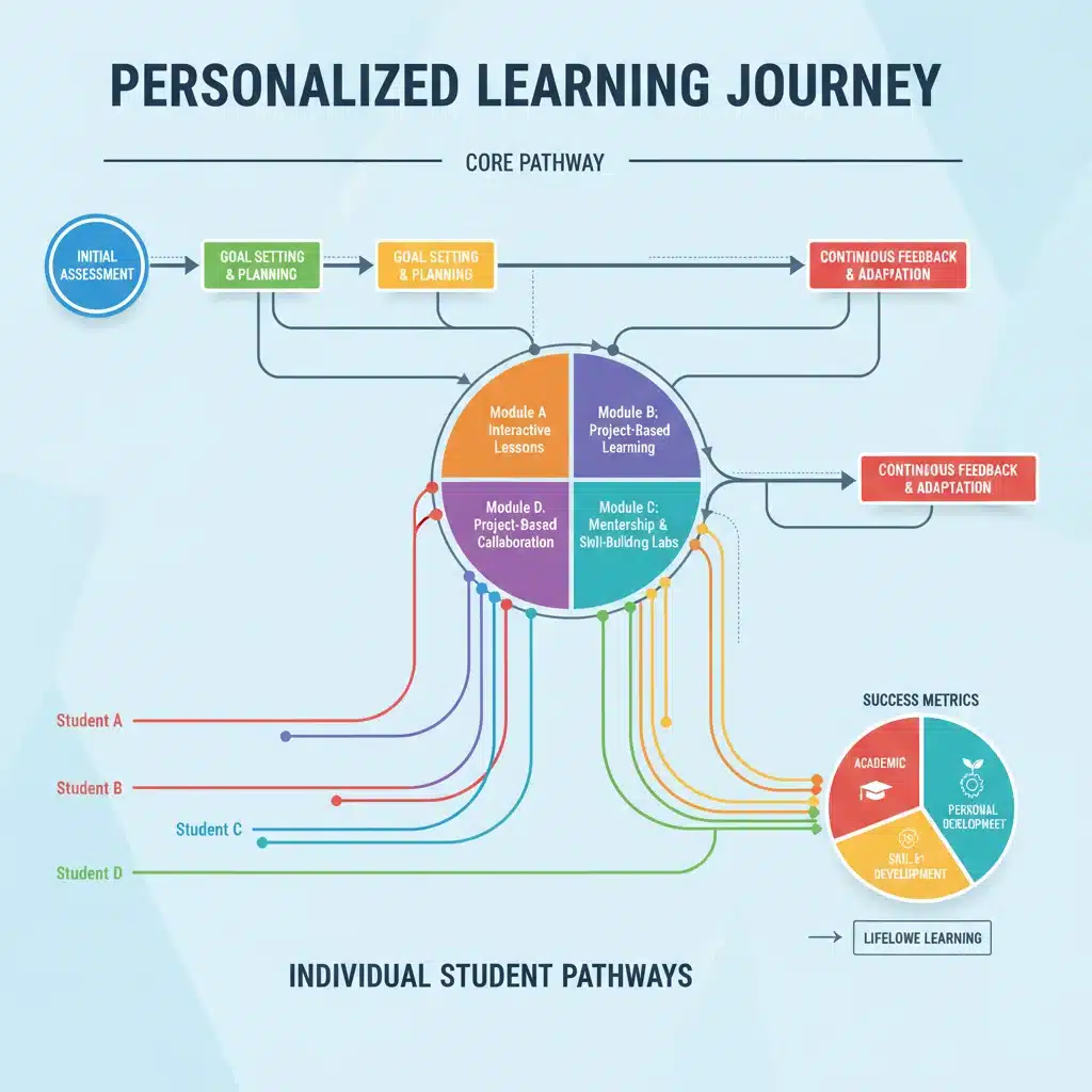 Infographic detailing components of a personalized learning pathway for student success.