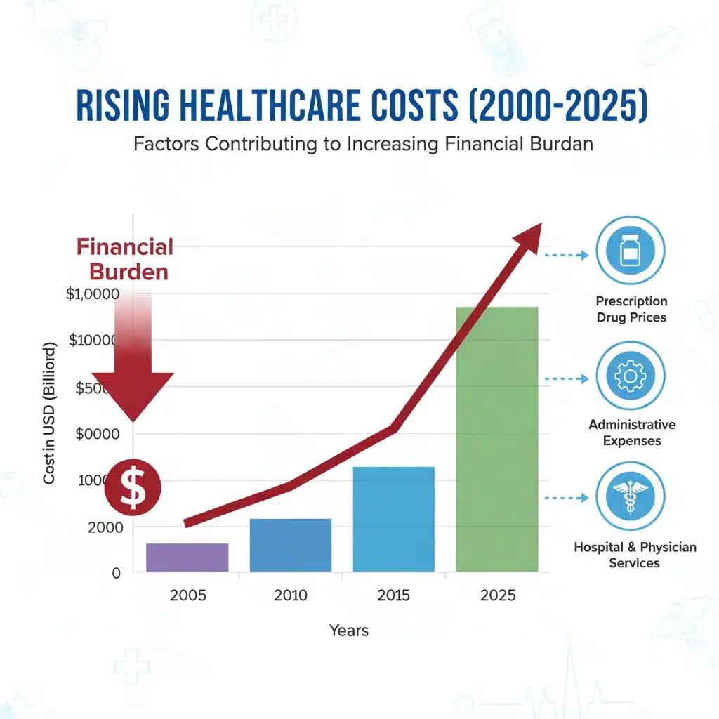 Infographic showing rising healthcare costs and contributing factors