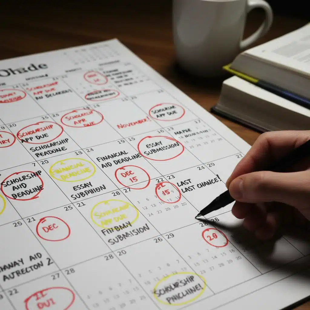 Calendar with highlighted college scholarship deadlines