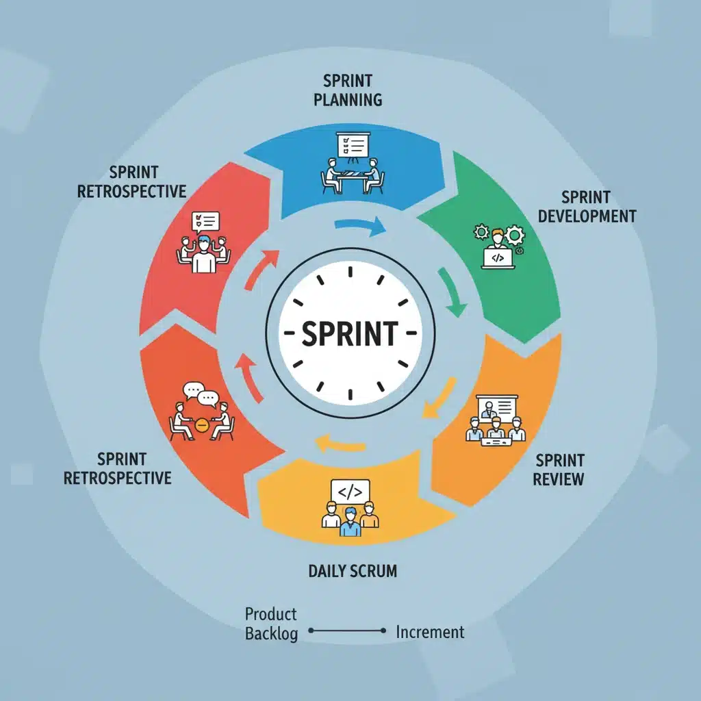 Illustration of a typical Scrum sprint cycle, detailing its various stages.