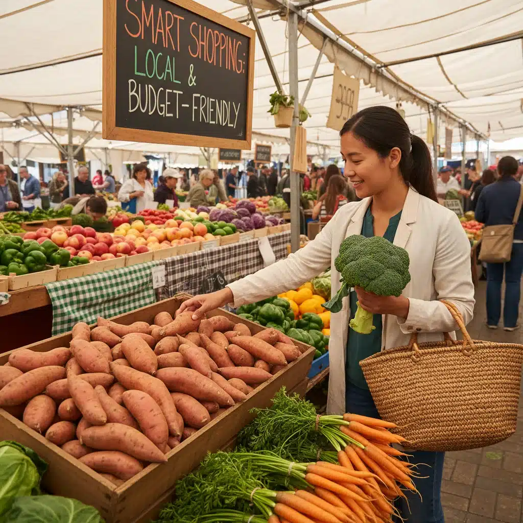 Shopping for seasonal vegetables at a farmers market