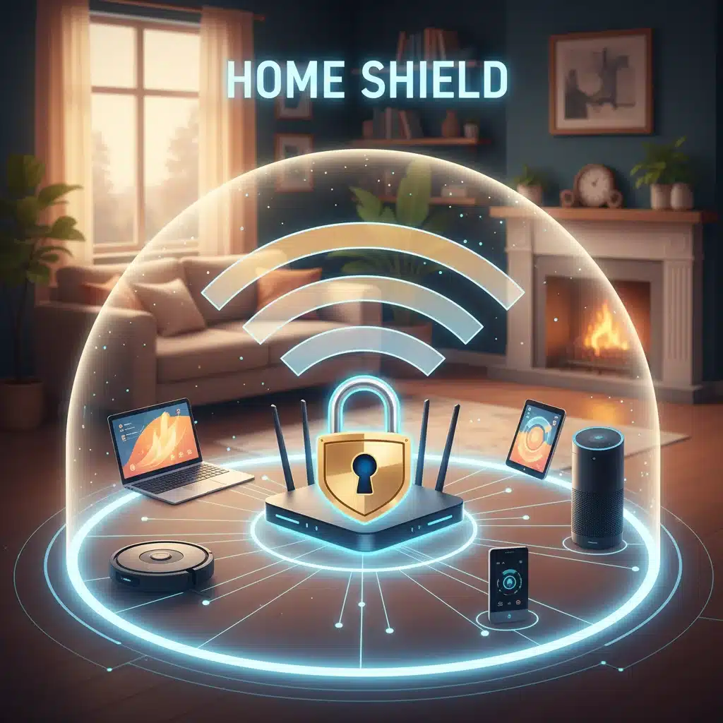 Secure home network with encrypted Wi-Fi protecting various digital devices