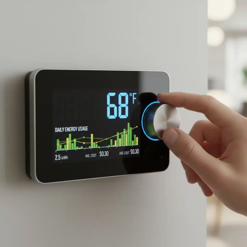 Smart thermostat showing energy savings and control