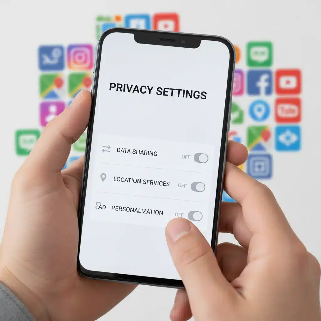Person adjusting privacy settings on a smartphone to enhance data protection