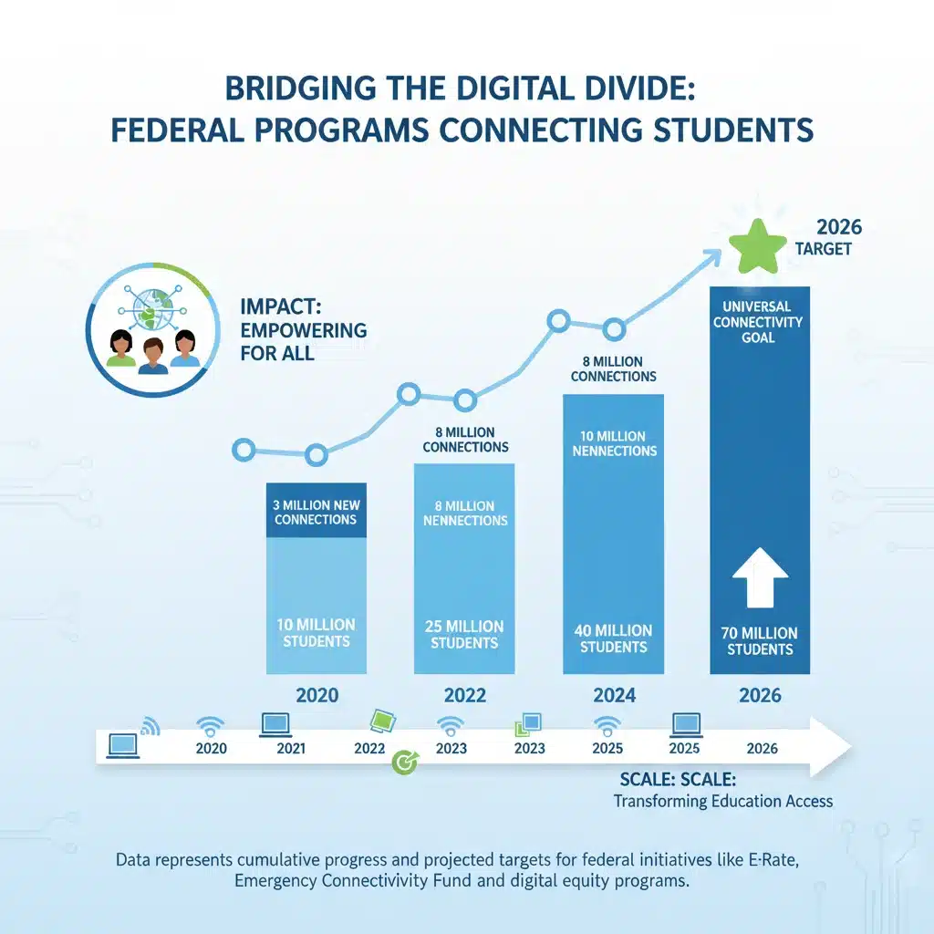 Infographic showing progress of student connectivity initiatives