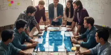 Diverse team collaborating on project management strategies