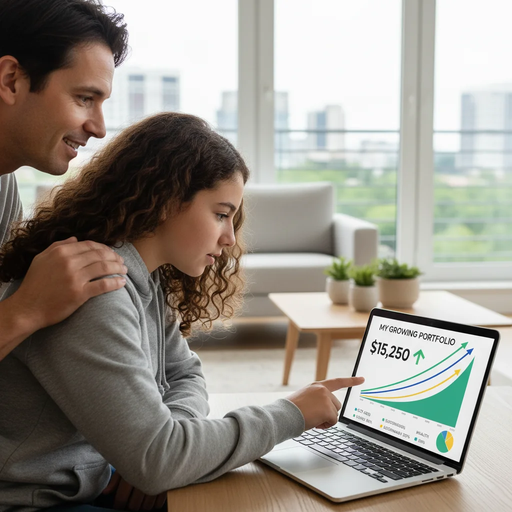 Teenager learning about investment accounts with parent guidance