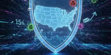 US Cybersecurity Threats: A 15% Surge and Government Response Digital shield protecting US map from cyber threats