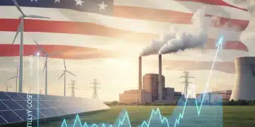 Graph showing rising utility costs with renewable and traditional energy sources in the background, symbolizing US energy policy shifts.