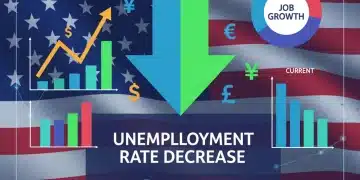 Infographic showing a 2.8% US unemployment rate drop with economic indicators