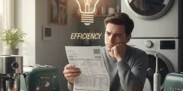 Person analyzing utility bill with energy-saving mindset