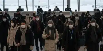 Travelers with masks at airport, CDC guidelines winter 2026