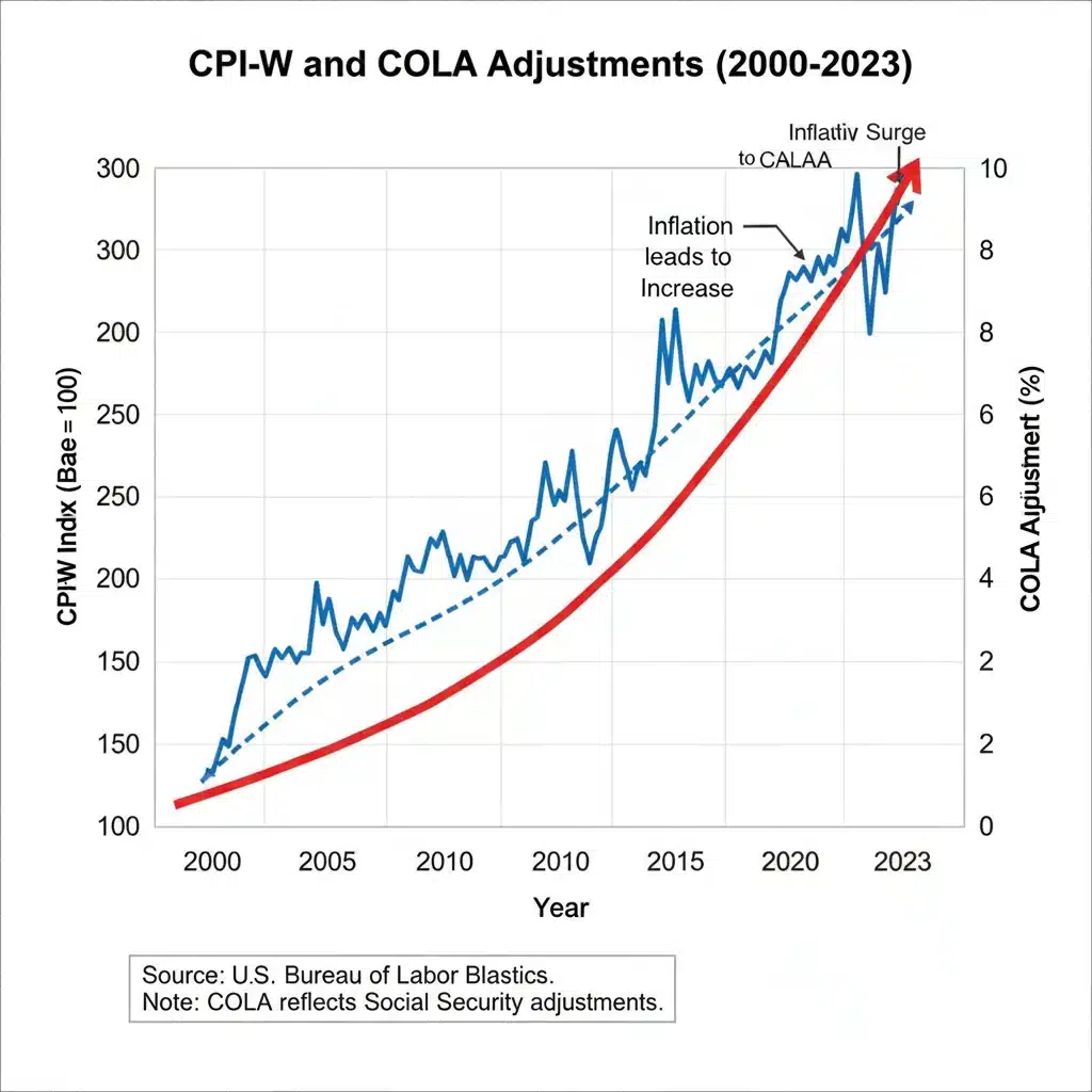 Graph showing historical CPI-W trends influencing COLA