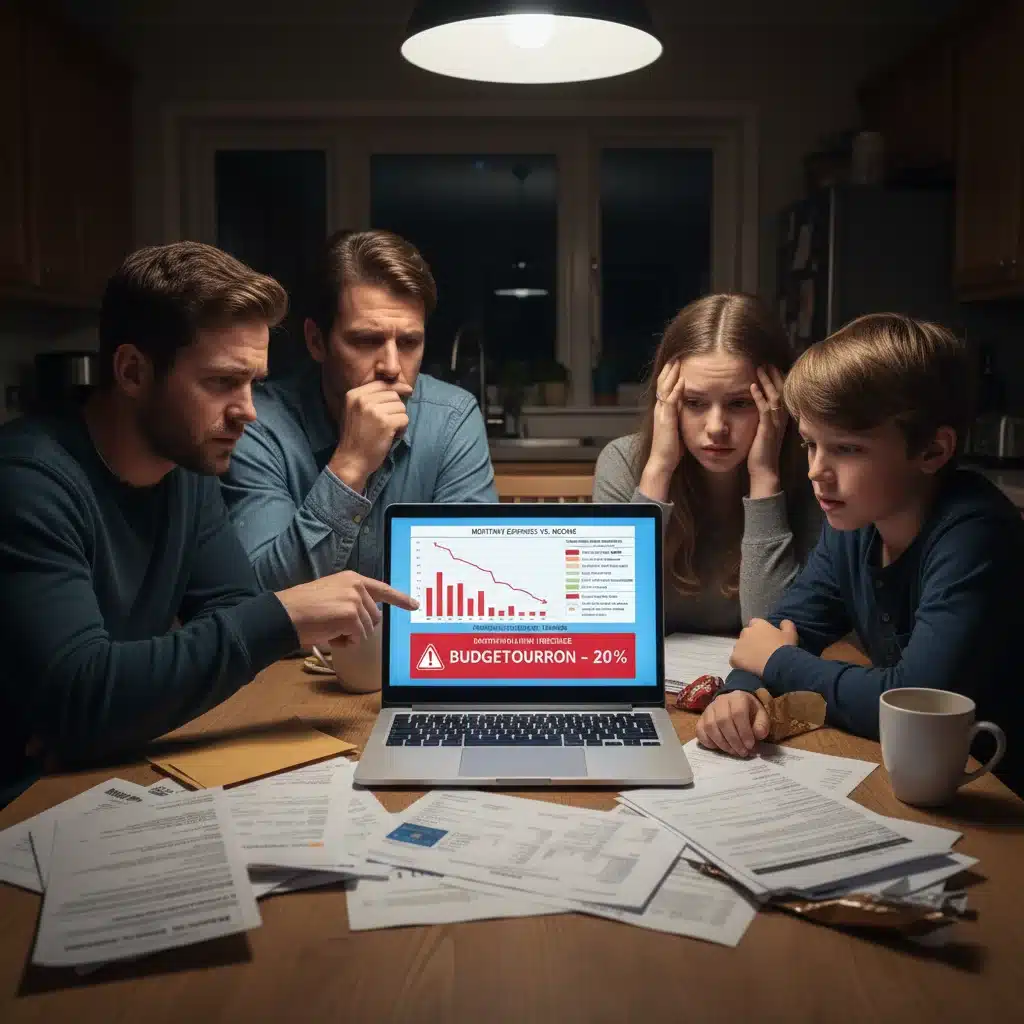 Family reviewing household budget with rising costs and inflation concerns