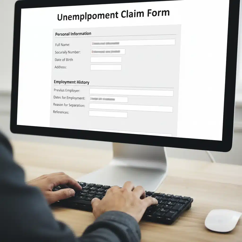 Detailed view of an online unemployment claim form being filled out