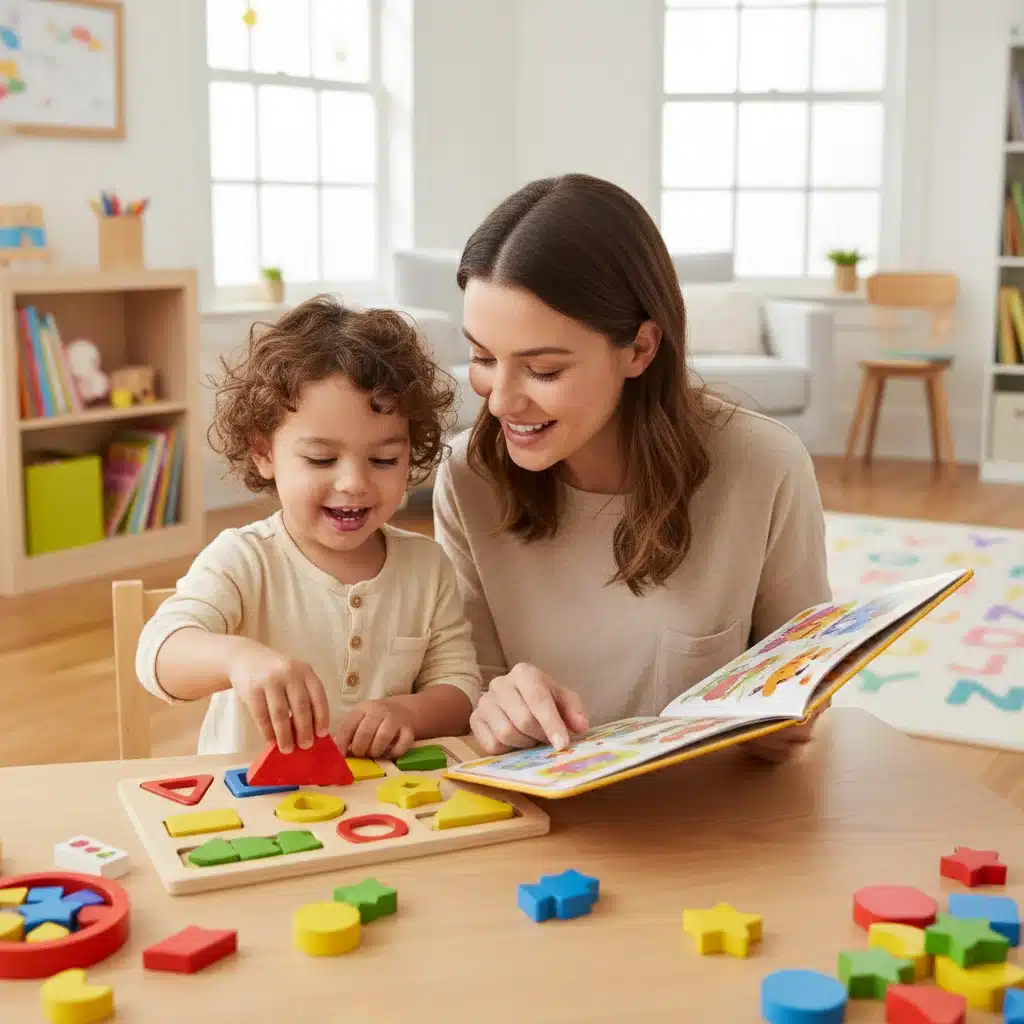 Parent and child engaging in educational activity at home, supporting new learning standards.
