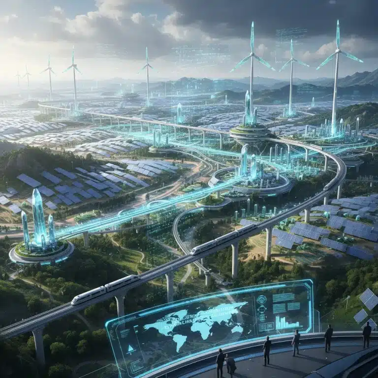 Smart grid with renewable energy sources, symbolizing a $100 billion investment in 2026.